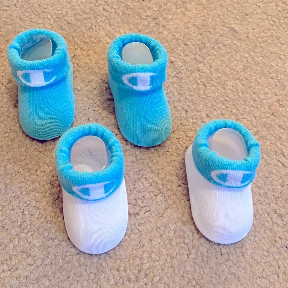 NEW Champion baby bootie socks, 0-6 months, blue & white, 2 pair